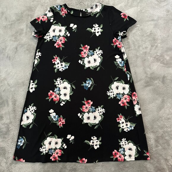 J. Jill Dresses & Skirts - J. Jill Wearever Collection Short Sleeve Popover Dress MEDIUM Black Floral Ponte